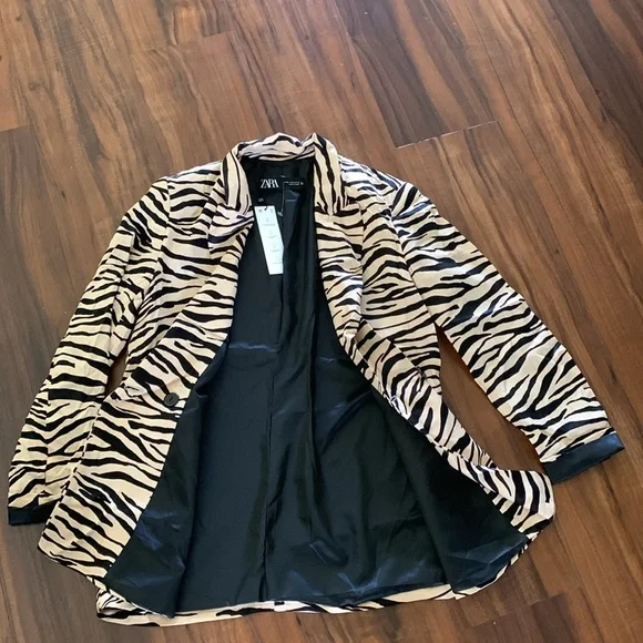 New Zara women animal print satin effect blazer - Picture 6 of 14